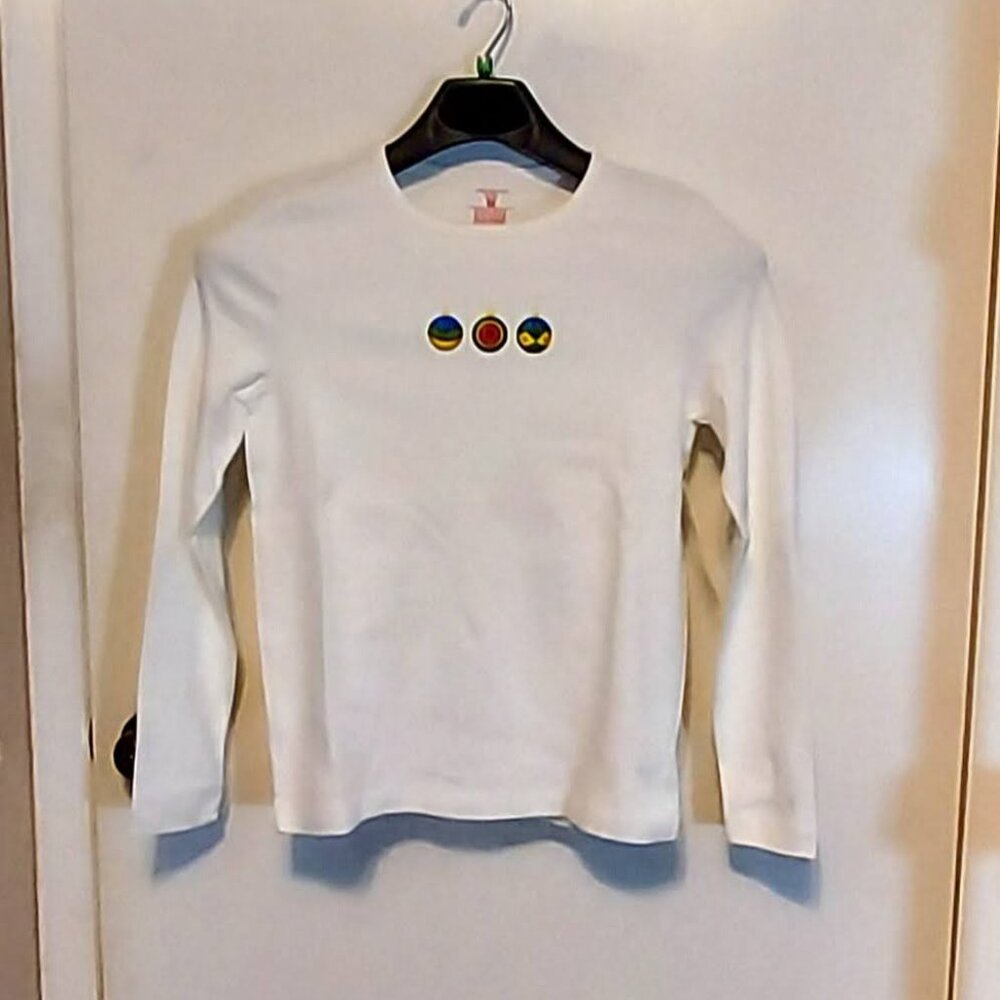 NWT Jones New Yorr Sport Petite Tee Shirt Sz P/P 100% Cotton Long Sleeve Graphic